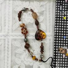 Vintage Heart Shape Mushroom Design Keychain Amber Color Plastic Phone Lanyard Anti-Lost Strap Bracelet Decoration Pendant Y2K