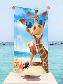 1pc Super Soft & Funny Giraffe Pattern Printed Ultra-Fine Fiber Beach Towel, Home Decor, Suitable For Beach, Pool, Camping And Travel, Extremely Comfortable