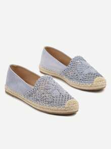 Espadrilles With Openwork Decoration And Braided Sole - Blue - View 3