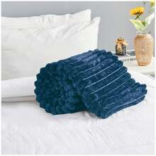 VELVETIO Osum Chunky Cord Ribbed Throws Soft Large Fluffy Cosy Sofa Bed Settee Blankets - Navy - View 3