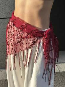 1 件女士肚皮舞服装亮片流苏三角肚皮舞臀巾女士泰国/阿拉伯舞蹈裙腰带