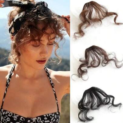 6INCH Synthetic Fashion Fake Air Bangs Hair Extension Comic Style Fringe Natural Fuffy Clip Curly In Front Fringe Hair Extension Black Wig Hair Accessories Hair Clips