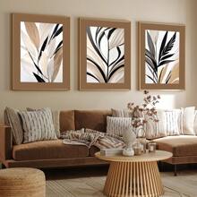 3 Pcs Frameless Posters, 2D Inkjet Printing, Abstract Tropical Plants, Beige Bohemian Style Abstract Wall Art Prints, Neutral Style, Suitable For Living Room, Bedroom, Porch, Restaurant Decoration Painting Posters
