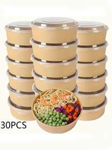 40pcs/30pcs Disposable Kraft Paper Covered Bowls, Food Containers, Soup Bowls, Meal Boxes, Salad Lunch Boxes, Suitable For Home Kitchens, Restaurant Takeout, Picnic Parties, Kitchen Supplies, Food Packaging Materials, Circular Packaging Boxes