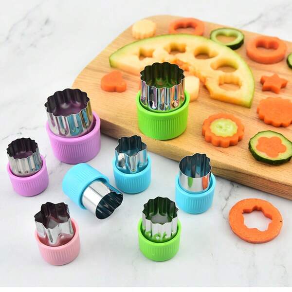 Juego de 5/10 moldes cortadores de acero inoxidable en forma de frutas y verduras, diseño de flores, cortador adorable para ensalada de frutas, molde de galletas en miniatura, rebanador de frutas, molde repujado para wantanes, galletas y hortalizas