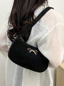 Solid Color Casual Lightweight Luxury Shoulder Bag, Suitable For Women For Daily Commute In Spring/Summer - Black - View 8