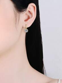 2 Stücke elegante und luxuriöse 925 Sterling Silber 1 Karat gelber Moissanit Schneeflocken Ohrringe, geeignet für den täglichen Gebrauch von Frauen, Hochzeitskette, Ewige Kette, Valentinstag, Muttertag, strahlende Schmuckgeschenke für sie