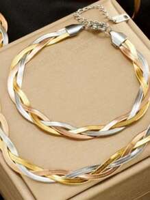 1 pièce Bracelet en acier inoxydable plaqué or fait à la main, accessoire minimaliste pour l'été