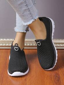 Breathable Mesh Letter Casual Sneakers, Comfortable For Daily Wear And Sports - Black - View 2