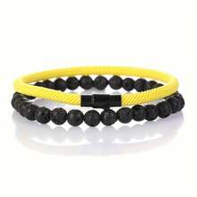 2pcs/Set Minimalist Men's Bracelet, Natural Stone Beaded Bracelet, Fashion Versatile, Natural Stone Accessory, Perfect Gift For Him, Casual Accessory For Any Occasion - Milan Rope + Natural Stone Bracelet - View 8