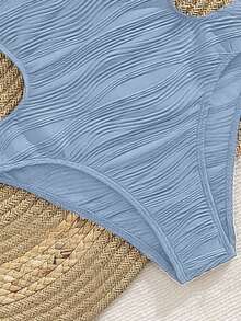 全新女式性感镂空连体吊带泳衣 - 藍色 - 查看 5