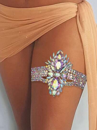 1pc New Fully Rhinestone Embellished Leg Chain, Sexy Eye-Catching Personalized Nightclub Body Chain Accessories For Party