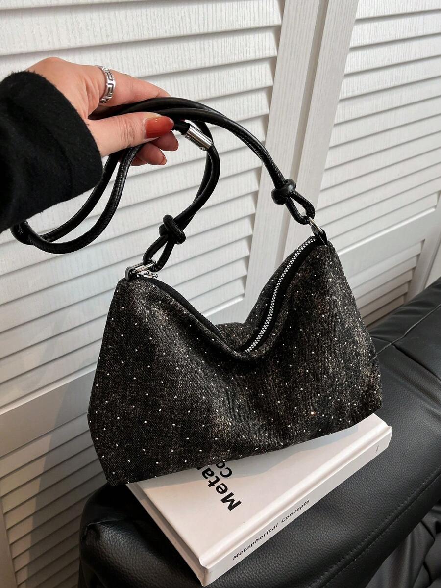 1 pezzo Borsa a spalla da donna in PVC a forma di mezzaluna con paillettes dorate, novità