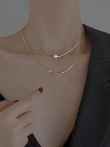 Layered Pearl Necklace, Lightweight & Luxurious Collarbone Chain - Double Layer Necklace - View 7