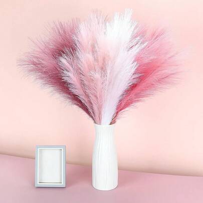 12pcs Artificial Rainbow Pampas Grass Decor, 22in/55cm Fluffy Multicolor Fake Mini Pampas Grass For Home Wedding Decoration, Mother's Day, Valentine's Day, Pink Christmas