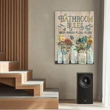 Framed 1PC Room Decor Farmhouse Bathroom Wall Art Flower Butterfly Floral Pictures Wall Decor Bathroom Rules Mason Jar Canvas Painting Print Artwork Modern Home Decor  For Bathroom - Framed - View 5