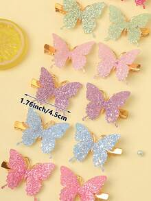 6/12pcs Colorful Glitter Butterfly Hair Clips, Cute Styles Suitable For Women Daily & Party Wear - Multicolor - View 3