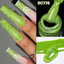 Mtssii 7ml Fluorescent Yellow Reflective Nail Gel Polish Sparkling Shining Glitter Neon Color Nail Supplies Semi Permanent Soak Off UV Gel Varnish Sparkle Effect Nail Art Manicure - 彩色 - 查看 2