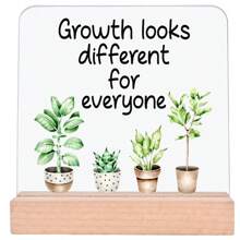 [Office Decor] Inspirational Acrylic Desk Plaque "Growth Looks Different For Everyone" - 4x4 Inches, English Version With Wooden Stand, Ideal For Office, Classroom & Partition Decor, Motivational Gift With Protective Film, Office Decor Accessory | Modern Acrylic Plaque | Clear Text Design, Perfect For Room Decor,Back To School,School Supplies