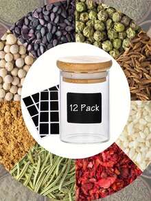 12 Glass Storage Nozzles With Wooden Lids, 100 Ml, About 7.8 Cm High, Used For Measuring Seasonings - Clear - View 7