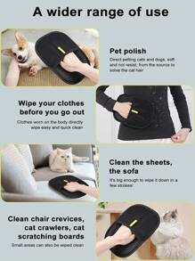 1 pieza Conjunto multifuncional de cepillo para mascotas y guante quitapelos electroestático, diseño de eliminación de fieltro bidireccional, lavable para una limpieza fácil, apto para eliminar el pelo de gatos y perros, limpiar alfombras, camas, ropa, árboles para gatos, grietas de sillas y vidrio, artículos de limpieza para mascotas, necesidades para perros y gatos, cepillo para gatos y perros