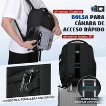 RAINSMORE Mochila para Camara Fotografica DSLR SLR Mirrorless Mochila Camara Laptop Mochila Fotografia con Funda Impermeable y 14 Pulgadas Compartimento Portátil Mochila Antirrobo para Cámara Negro - Negro - Ver 5