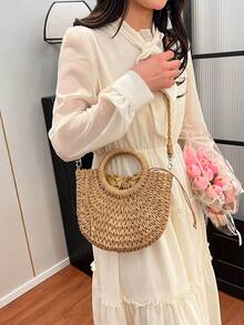 Minimalist Multi-Purpose Fashion New Woven Shoulder Bag - Khaki - View 5