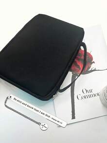 1pc Minimalist Cross Print Bible Bag, 1pc Stainless Steel Cross Bookmark With Chain, Zipper Pocket Handbag, Black Minimalist Cross Print Bible Storage Bag - Black - View 7