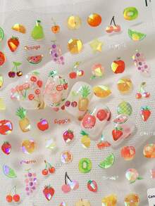 1 件浮雕夏季水果美甲贴纸装饰橙子、柠檬、草莓、葡萄、蓝莓、西瓜等图形美甲元素贴花，适合女士和小女孩 DIY