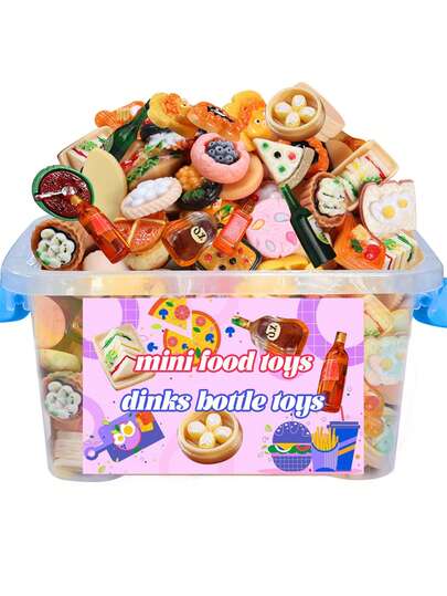 10/20/30/40Pieces Mini Food Drinks Bottle Toys Pretend Food For Dollhouse Kitchen Accessories Mini Play Resin Food Toys(Random)