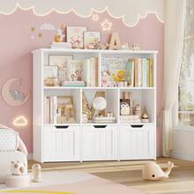 Furchen Toy Storage Furniture, Montessori Shelf, Toy And Book Storage Rack, Toy Storage Box, 3 Drawers With Wheels, 5 Open Compartments, 100x33x89.5 Cm - White - View 3
