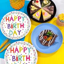10 件/20 件/40 件/套，生日盘子和餐巾派对用品，一次性生日快乐盘子和餐巾波尔卡圆点设计餐具套装，用于生日派对装饰彩虹生日派对用品，一次性 9 英寸 7 英寸纸盘和餐巾，带有多色气球设计，非常适合送礼和庆祝，圣诞节