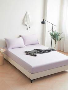 1件装纯色浅紫色床笠，床垫保护套，床垫罩，床笠，柔软透气，适用于单人床、双人床、大号床、特大号床 - 深口袋设计，最大可达11.8英寸，床上用品套装，宿舍床上用品，返校季 - 淡紫色 - 查看 2