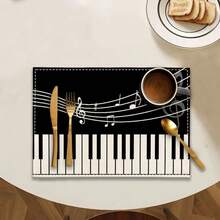 1/2/4/6/8 Pcs Digital Print Placemat, Music Note Pattern Printed Placemats For Table Decoration, Suitable For Daily Use, Festivals, Parties, Birthdays, Weddings, Dinners, Kitchen & Dining Room Decor