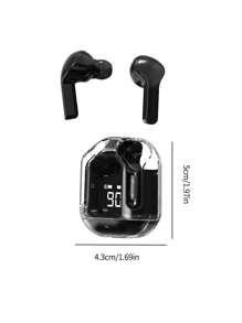 1 Transparent Wireless Bluetooth Earphone, Stereo Wireless Earphone, LED Battery Display, Type-C Charging Case, Compatible With All Smartphones, Suitable For Gaming, Music, Outdoor Sports/Business, Adult Use, Capacitive Microphone, Rechargeable 150mAh Battery, Polymer Lithium-Ion