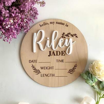 1 Birth Announcement Sign, Wooden Name Board, Memorial Supplies, Photo Prop For Boy/Girl Baby Shower Easter Gift Things For Girls/Boys