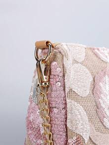 Túi đeo vai xích thêu sequin, Túi đeo chéo hình bán nguyệt thêu hoa thiết kế cổ điển, Túi đựng đồ ăn tối có khóa kéo khâu sequin tương phản màu thời trang dành cho nữ. Loại túi ưa thích, Túi đa năng, Có thể đeo chéo, Xích gấp đôi có thể đeo vai. (Vị trí hoa văn cắt ngẫu nhiên) - Nhiều màu - Xem 6