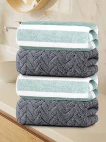 4pcs Solid Color + Striped Pattern Hand Towel Set - Towel Set - Size 13.78x29.53inch/35x75cm - Coral Fleece Material Soft & Skin-Friendly, Absorbent & Quick-Drying - With Hanging Loop For Easy Drying - No Shedding, No Fading - Minimalist & Fashionable Style - Suitable For Men & Women, All Seasons - Applicable For Bathroom, Living Room, Kitchen, Bedroom, Pool, Gifts, Also Can Be Used As Halloween, Autumn, Christmas Decorations, Christmas Gifts 70x140cm/27.56x55.12inch