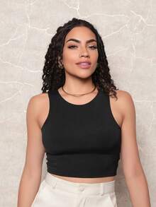 Kit 3 Cropped Women's Tank Top Plain Basic Suplex With Lining - Black\Beige\Brown - View 3
