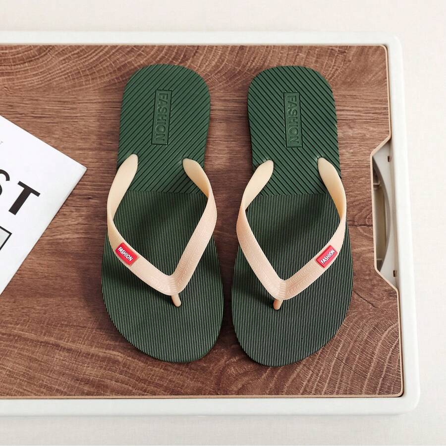 Chanclas para hombre de goma con suela gruesa para uso en exteriores, antideslizantes, antiolor y con diseño en forma de "V", ideales para la playa - Verde - Ver 1