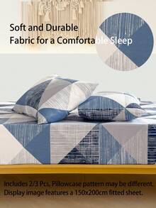 3Pcs Fitted Sheet Set, 80g Polyester Brushed, Geometric Pattern, 1 Fitted Sheet + 2 Pillow Cases