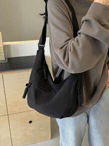 lulu kewen Fashionable Color Nylon Waterproof Shoulder Bag With Simple & Casual College Style, Wide Strap, Multiple Zipper Design Suitable For Students, Shopping, Daily Use, Shoulder Bag For School, Street & Japanese Bag For Women