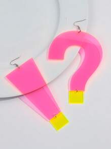 1 Pair Stylish Acrylic Neon Color Oversize Question Mark & Exclamation Point Pendant Earrings, Suitable For Women Party Wear