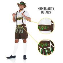 Morph Costumes Men's Bavarian Lederhosen Costume - Oktoberfest Fancy Dress Outfit With Braces, Shirt & Feathered Hat For Festivals & Celebrations