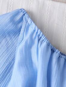 2件套女童休闲印花半裙和短袖上衣，夏季 - 淺色水洗藍 - 查看 8