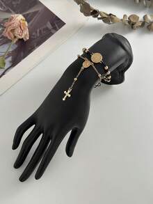 2pcs/Set Retro Portrait & Cross Pendant Red & Black String Beaded Bracelet Sets, For Women - Portrait Of a Cross - View 10