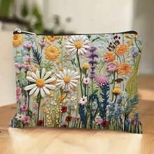 1pc Retro Daisy Floral Print Cosmetic Bag, Multifunctional Travel Pouch For Storing Toiletries, Makeup And Essentials, Vibrant Daisy Background With Colorful Flowers, Polyester Material, Great For Travel, Holiday, Business, Gym And Camping Beach Bag,Toiletry Bag Back To School - Multicolor - View 8