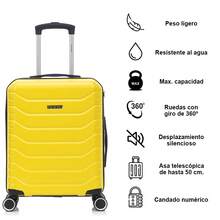 登机箱 55x40x20cm ABS+聚碳酸酯 (40L) 半刚性小型拉杆手提行李箱 4 个 360º 旋转轮子 数字锁 - 20 英寸 - 黑色/海军蓝/黄色/薄荷绿/玫瑰金/绿色/浅粉色/青绿色 - 黃色 - 查看 2