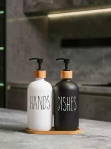2 Black And White Frosted Dispensers, Glass Packaging Empty Bottles With 1 Tray, Detergent Container For Bathroom, Refillable Empty Bottles For Shampoo, Shower Gel, Conditioner, Bathroom Accessories Bathroom Decor Summer Back To School
