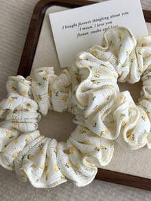 1 Stück Scrunchie mit natürlichem Blümchen-Muster, süße geraffter Stoff Haargummi, geeignet für Dutt-Frisuren